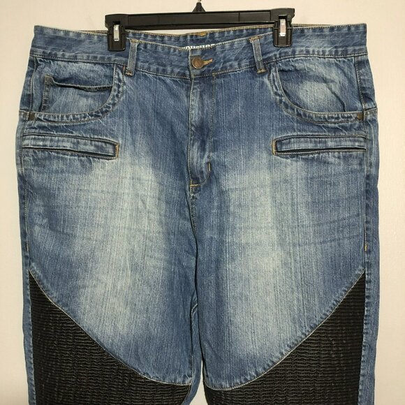 Grindhouse Jeans Skinny Men W42 Moto Biker Patched Washed Faded Distressed Rock - Picture 3 of 12